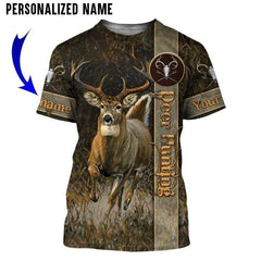 Maxcorners Deer Hunting Brown Camo Custom Name Shirt 3D All Over Printed Clothes