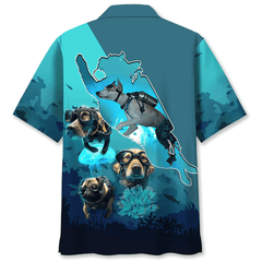 Maxcorners Scuba Diving Dog Dive Colorful Hawaiian Shirt