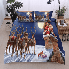 Maxcorners Santa Claus And Reindeer Christmas All Over Printed Bedding Set