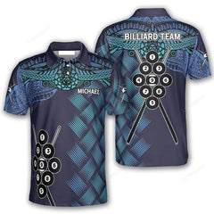 Maxcorners Blue Tribal Pattern Custom 9 Ball Billiard 3D Shirt