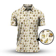 Maxcorners Yellow Golf Polos For Women, Funny Golf & Wine Shirts, Pattern Ladies Golf Shirt For Wine Lovers