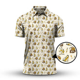 Maxcorners Yellow Golf Polos For Women, Funny Golf & Wine Shirts, Pattern Ladies Golf Shirt For Wine Lovers