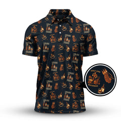 Maxcorners Golf And Bourbon Pattern Polos, Funny Bourbon Golf Shirt For Men's, Golf Gift For Golfers
