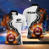 Maxcorners Flaming Angry Bowling Shirts Custom for Men Women Team Bowling Polo Shirts & 1/4 Zip LM2504