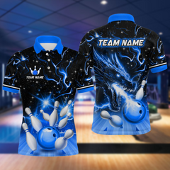 Maxcorners Blue Dragon Flaming Bowling Shirt for Men and Women Custom Bowling Jersey for Team LM2504