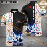 Maxcorners Black and White Light Bowling Jersey Customized Name, Team Name 3D Polo Shirt