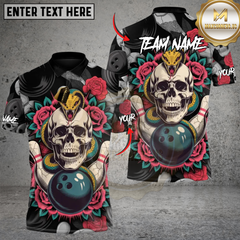 Maxcorners Skull & Roses Bowling Multicolor Customized Name, Team Name 3D Shirts