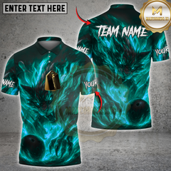 Maxcorners Bowling Fire Beast Wolf Multicolor Customized Name, Team Name 3D Shirts