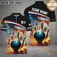 Maxcorners Digital Ball Us Flag Bowling Jersey Customized Name, Team Name 3D Polo Shirt