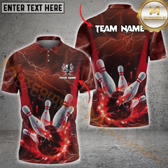 Maxcorners Gear With Skull Thunder Lightning Bowling Jersey Multicolor Option Customized Name, Team Name 3D Polo Shirt