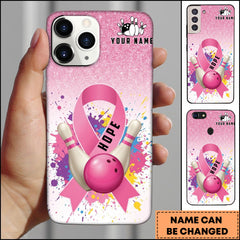 Maxcorners Bowling Pink Ribbon Hope Glitter Personalized Name Phone Case