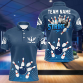 Maxcorners Strike Bowling Polo, Quarter-Zip Shirts For Men Custom Bowling Team Jerseys Bowlers Outfit | Blue LM2504
