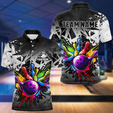 Maxcorners Colorful Bowling Jerseys Polo, 1/4 Zip Shirt For Men Custom Bowling Team Shirts For Bowler | White