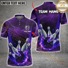 Maxcorners Gear With Skull Thunder Lightning Bowling Jersey Multicolor Option Customized Name, Team Name 3D Polo Shirt