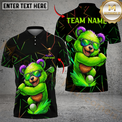 Maxcorners Golf Neon Bear Multicolor Customized Name, Team Name 3D Shirts