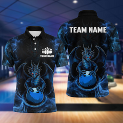 Maxcorners Blue Dragon Custom Name Bowling Shirts For Men, Bowling Team Jersey Polo & Quarter-Zip Shirt