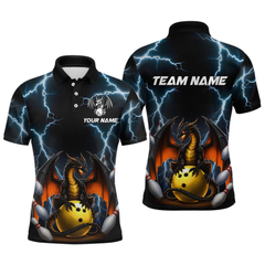 Maxcorners Dragon Thunder Bowling Custom Men Bowling Shirt Polo & Quarter-Zip Bowling Team Jerseys LM054