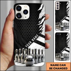 Maxcorners Bowling Black Metallic Hexagon Pattern Personalized Name Phone Case