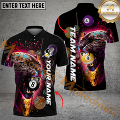 Maxcorners Ball 8, Ball 9 Leon Leopard Painting Art Billiard Jersey Multicolor Options Personalized Name, Team Name 3D Polo Shirt