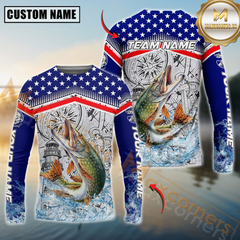 Maxcorners Pike Fishing American Anchor Compass Lighthouse Graphic Custom Name & Team Name 3D Shirts
