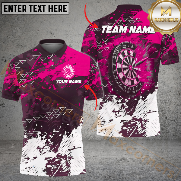 Maxcorners Darts Fire Grunge Multicolor Option Customized Name, Team Name 3D Polo Shirt