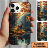 Maxcorners Artist Hunting Deer Lake Autumn Reflection Sunset Personalized Name Phone Case