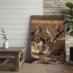 Maxcorners Classic Duck Hunting Dogs And Flying Mallards Personalized Name Canvas