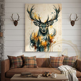 Maxcorners Watercolor Deer Canvas Wall Art - Golden Autumn Forest Scene