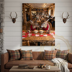 Maxcorners Deer Couple Coffee Date Rustic Café Personalized Name Canvas