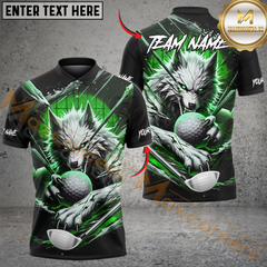 Maxcorners Savage Wolf Golf Polo Shirt, Customized Name & Team Name 3D Shirts (4 Colors)