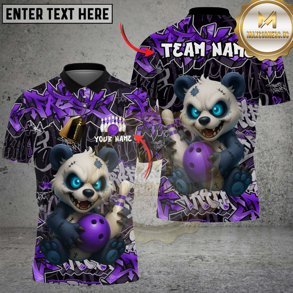 Maxcorners Bowling Graffiti Panda Multicolor Customized Name, Team Name 3D Shirts
