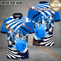 Maxcorners Ball And Pins Skull Hand Pattern Bowling Jersey Multicolor Option Customized Name, Team Name 3D Polo Shirt