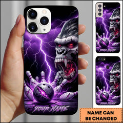 Maxcorners Bowling Purple Lightning Skull Personalized Name Phone Case