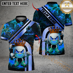 Maxcorners Golden Fire King Golf Polo Shirt, Customized Name & Team Name 3D Shirts (4 Colors)