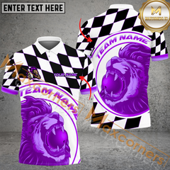 Maxcorners Lion Caro Pattern Bowling Jersey Multicolor Option Customized Name, Team Name 3D Polo Shirt