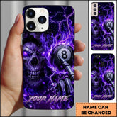 Maxcorners Billiards Purple Lightning Skull 8 Ball Personalized Name Phone Case