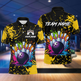 Maxcorners Custom Yellow Watercolor Bowling Shirts For Men Women Team Funny Bowling Jersey