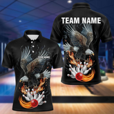 Maxcorners Black Mens Bowling Polo, 1/4 Zip Shirt Custom Flame Eagle Lightning bowling outfit gifts for bowlers LM133