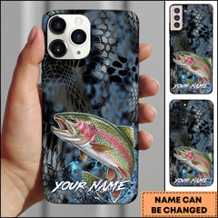 Maxcorners Trout Fishing Phone Case Dark Hexagon Texture Smoke Blue Art Personalized Name Phone Case