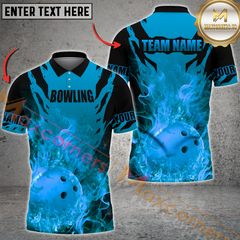 Maxcorners Ball Flame Bowling Jersey Multicolor Option Customized Name, Team Name 3D Polo Shirt