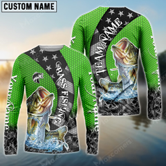 Maxcorners Bass Fishing American Green Star Sun Protection Personalized Name, Team Name Long Sleeve Shirt