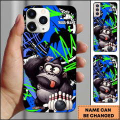 Maxcorners Bowling Phonecase Gorilla Character Blue Green Graffiti Splash Personalized Name 3D Phone Case