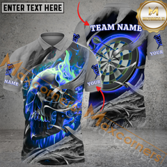 Maxcorners Darts Flame Skull Mutilcolor Options Personalized Name, Team Name 3D Polo Shirt