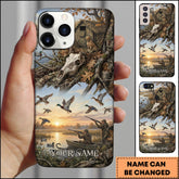 Maxcorners Artist Hunting Duck Dog Blind Sunrise Scene Vintage Art Personalized Name Phone Case