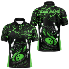 Maxcorners Custom Black And Green Cobra Snake Bowling Jerseys, Bowling Team Men Polo Shirts LM055
