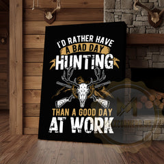 Maxcorners Hunting Quote Canvas Wall Art - Rather Hunt Than Work Skull Decor