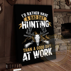 Maxcorners Hunting Quote Canvas Wall Art - Rather Hunt Than Work Skull Decor