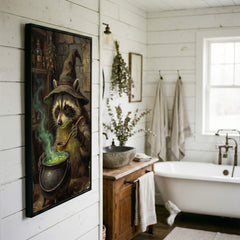 Maxcorners Wizard Raccoon Brewing Green Magic Potion Fantasy Canvas Wall Art