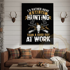 Maxcorners Hunting Quote Canvas Wall Art - Rather Hunt Than Work Skull Decor