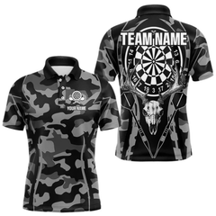Maxcorners Deer Skull Darts Board Gray Camo Darts Polo, Quarter Zip Shirts For Men Custom Team Darts Jersey LM105